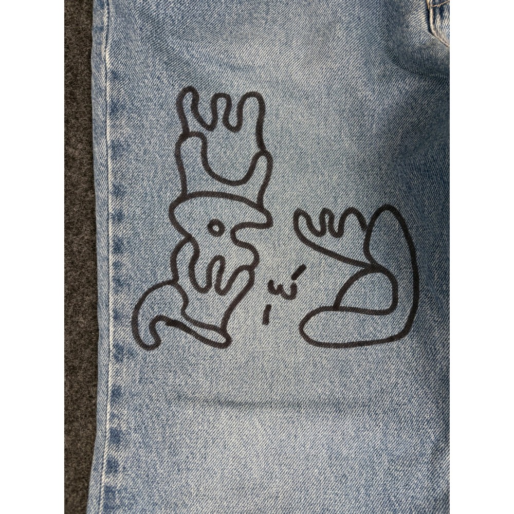 Vintage Levi's USA Y2K Reworked Flare Jeans Peace Sign Patchwork Boho Juniors 11 - Picture 10 of 14